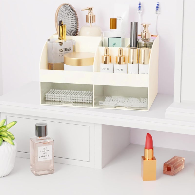 COMFYROOM Makeup Organizer with Drawers, Cosmetic Storage for Dresser Vanity and Bathroom Countertop, Beauty Holder for Lipstick Brush, Skincare Organizer for Vanity, Cosmetic Display Case (Ivory) - Image 4